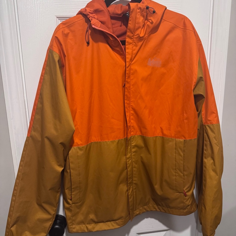 REI Men's Vibrant Orange and Tan Raincoat
